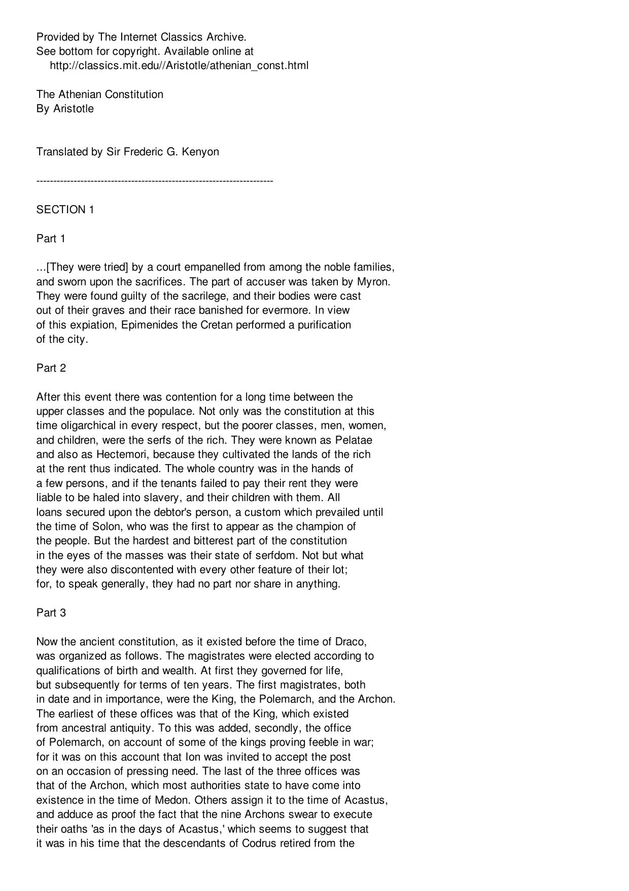 Aristotle by The Athenian Constitution
