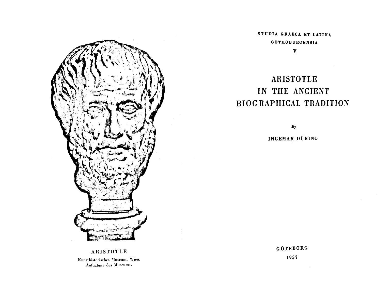 Aristotle in the Ancient Biographical Tradition by Ingemar Düring