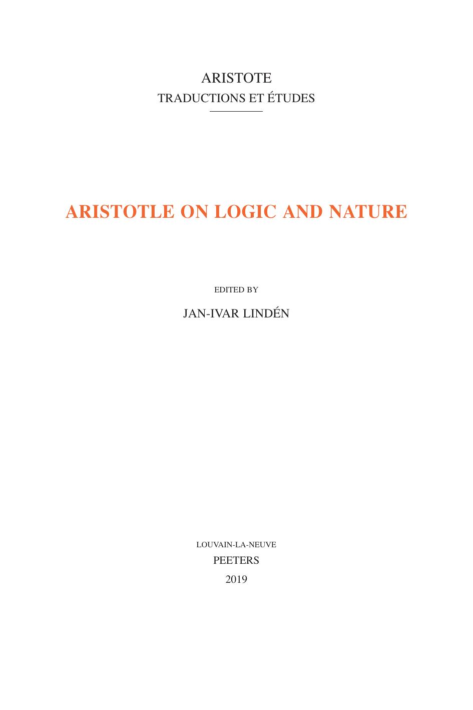 Aristotle on Logic and Nature by Jan-Ivar Lindén (editor)
