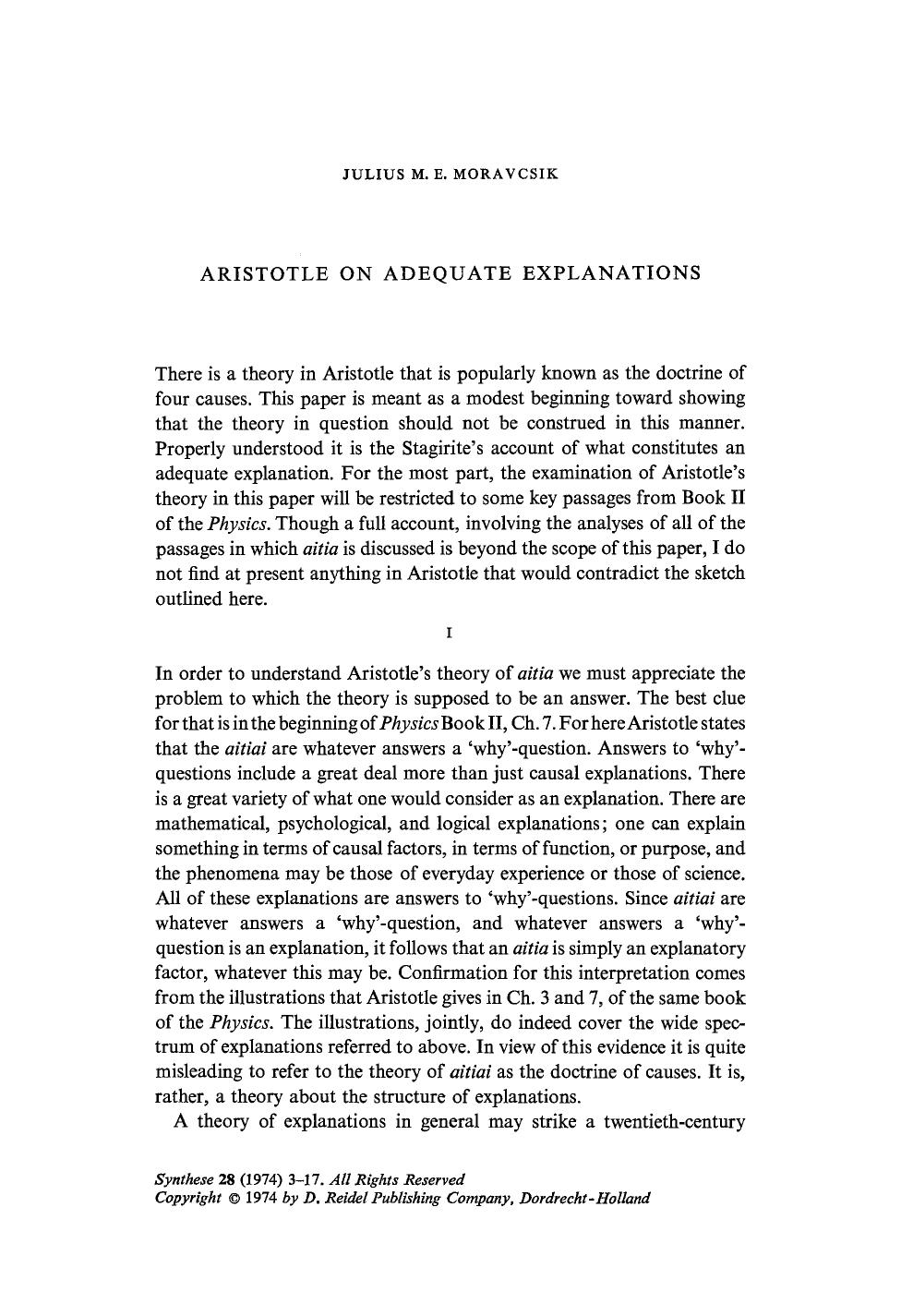 Aristotle on adequate explanations by Unknown