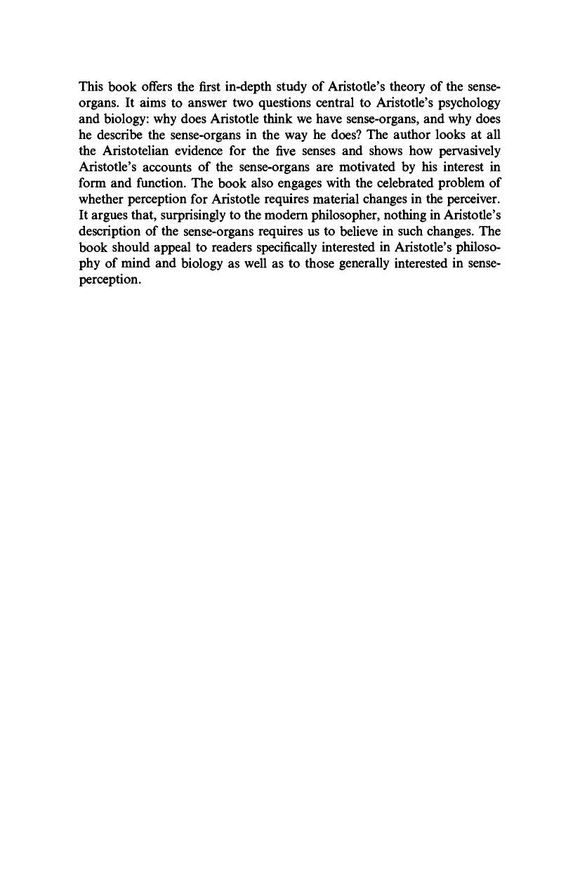 Aristotle on the Sense-Organs by T. K. Johansen