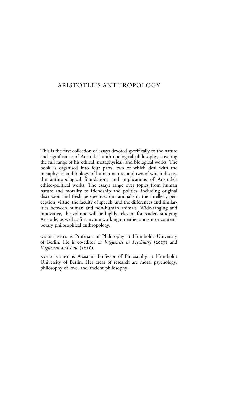 Aristotle's Anthropology by Geert Keil; Nora Kreft