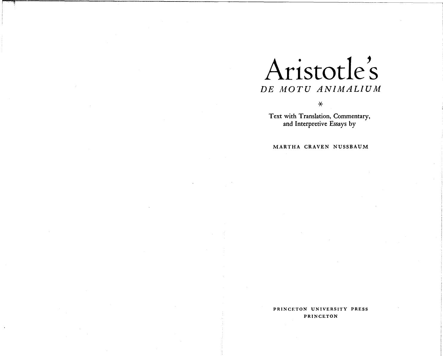 Aristotle's De Motu Animalium by Martha C. Nussbaum