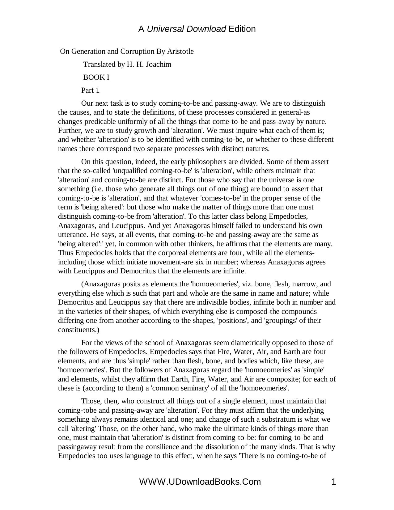 Aristotle's On Generation and Corruption I (Symposia Aristotelica) (Bk. 1) by Frans A. J. de Haas Jaap Mansfeld