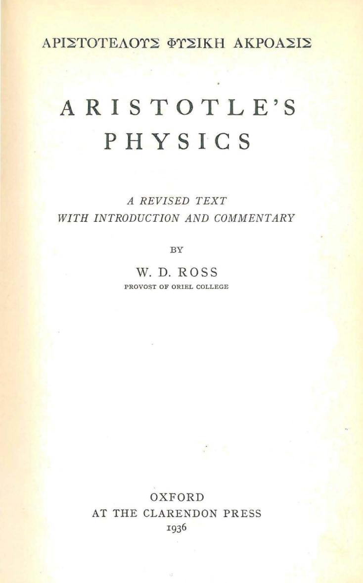 Aristotle's Physics by W.D. Ross (comm.)
