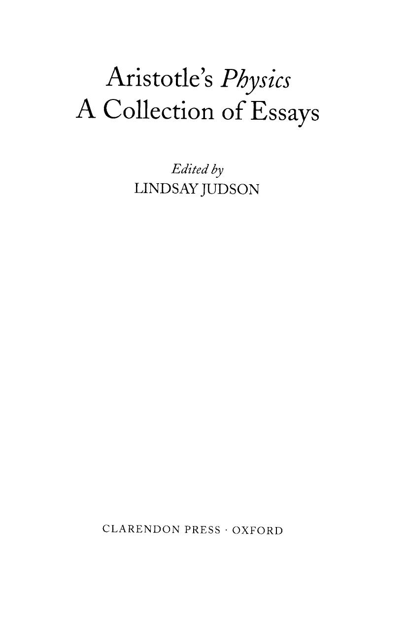 Aristotle's Physics: A Collection of Essays (Clarendon Aristotle Series Cas) by Lindsay Judson