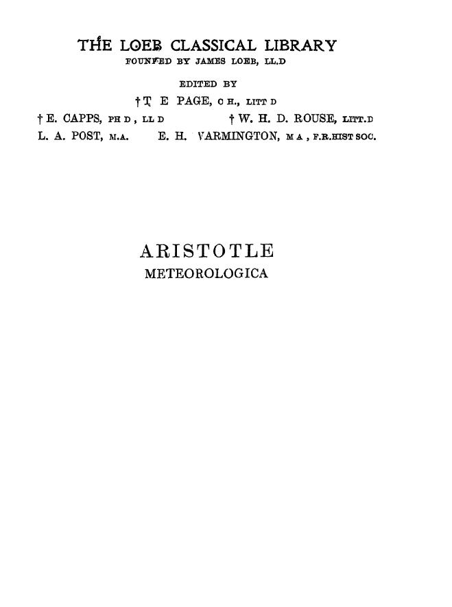 Aristotle: Meteorologica by H. D. P. Lee