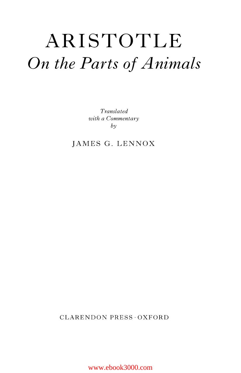Aristotle: On the Parts of Animals I-IV (Clarendon Aristotle Series) by Unknow