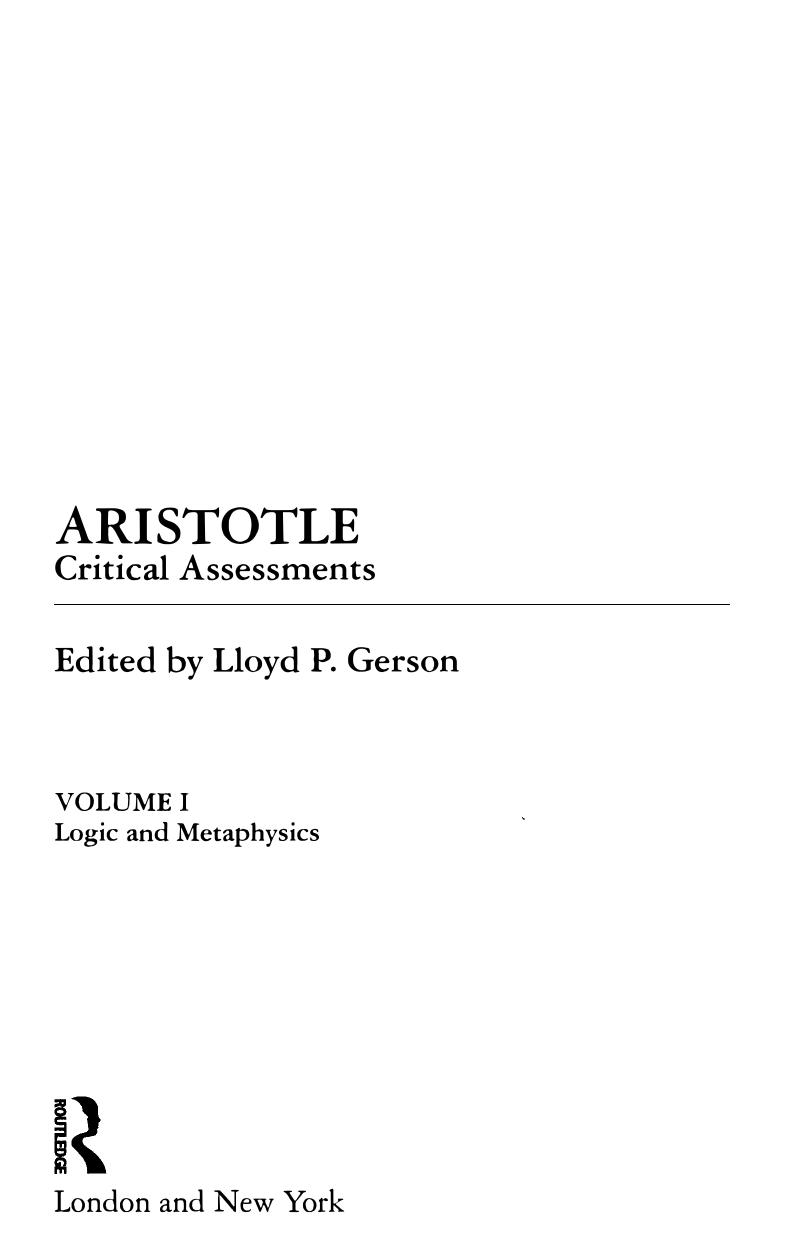 Aristotle. 1, Logic and metaphysics. by Lloyd P. Gerson