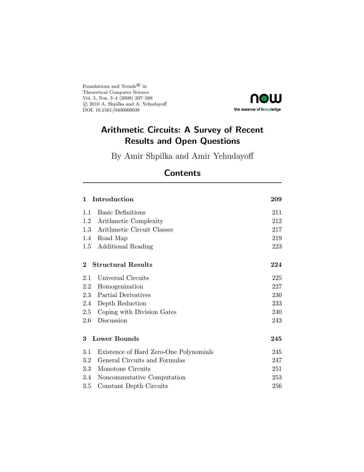 Arithmetic Circuits (Foundations and Trends in Theoretical Computer Science) by Amir Shpilka Amir Yehudayoff