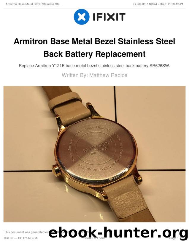 Armitron Base Metal Bezel Stainless Steel Back Battery Replacement by Unknown