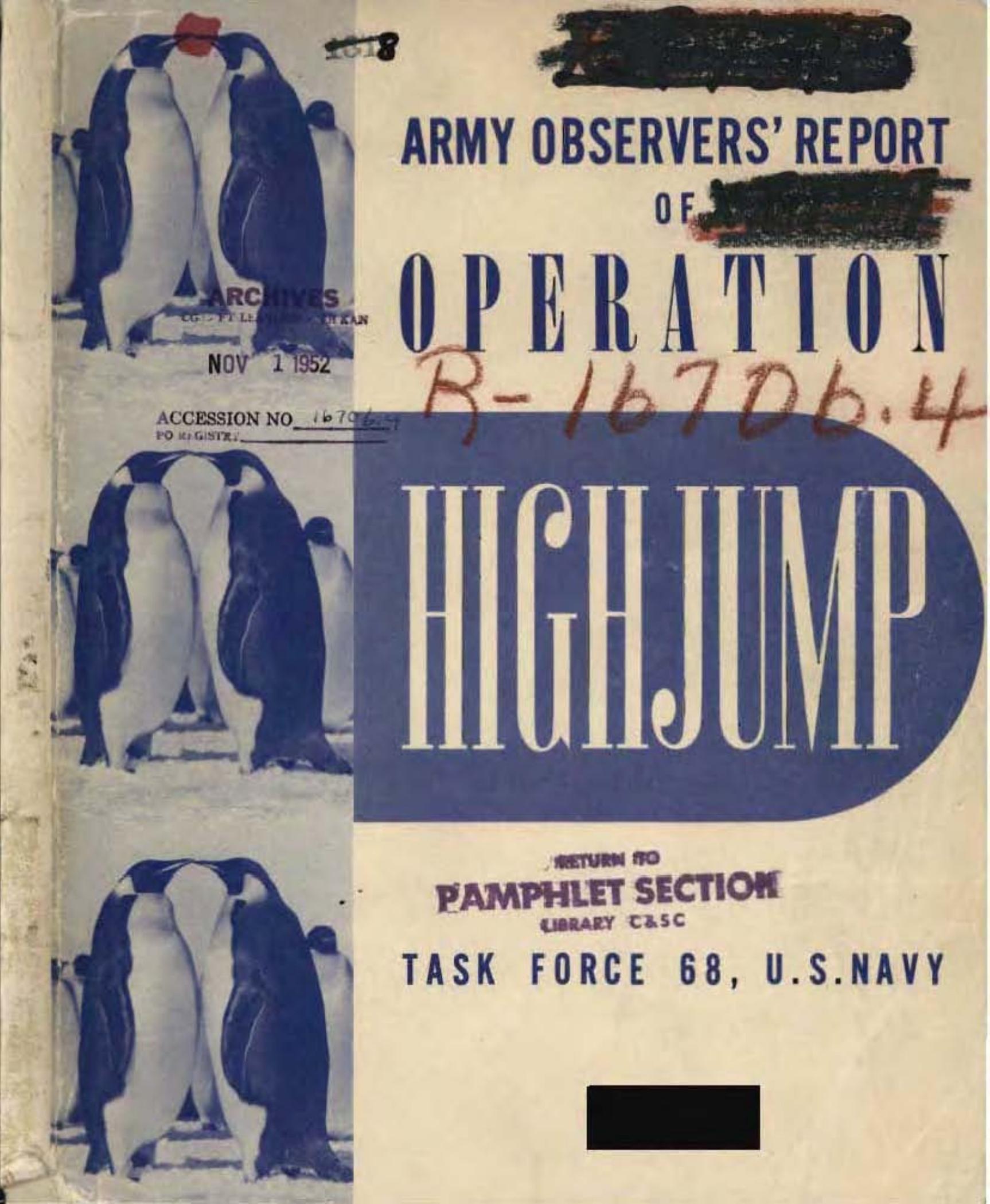 Army observers' report of Operation Highjump by United States. Navy. Task Force 68