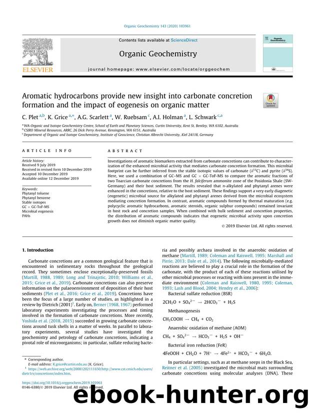 Aromatic hydrocarbons provide new insight into carbonate concretion formation and the impact of eogenesis on organic matter by C. Plet & K. Grice & A.G. Scarlett & W. Ruebsam & A.I. Holman & L. Schwark