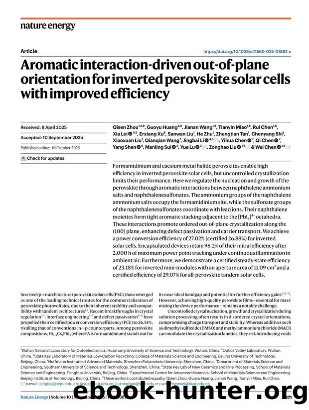 Aromatic interaction-driven out-of-plane orientation for inverted perovskite solar cells with improved efficiency by unknow