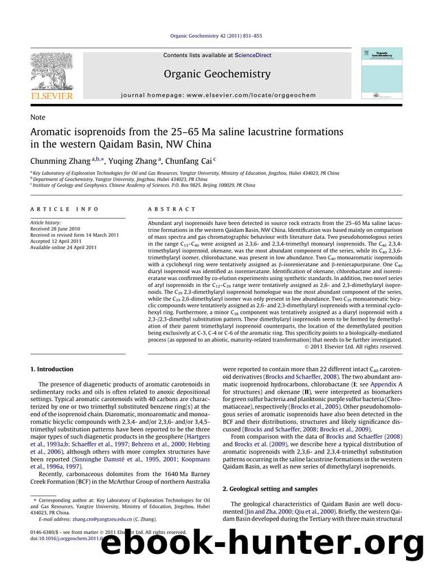 Aromatic isoprenoids from the 25â65Ma saline lacustrine formations in the western Qaidam Basin, NW China by Chunming Zhang & Yuqing Zhang & Chunfang Cai