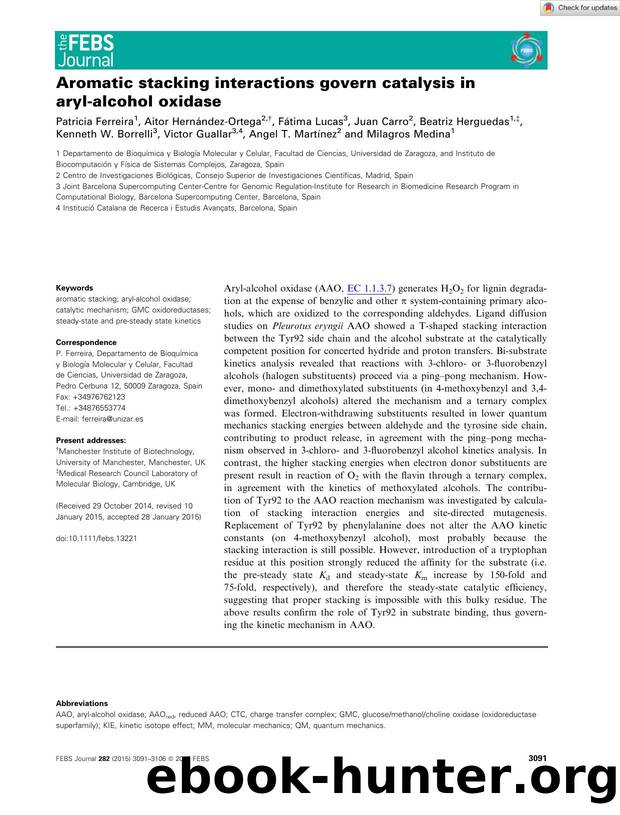 Aromatic stacking interactions govern catalysis in arylâalcohol oxidase by Unknown