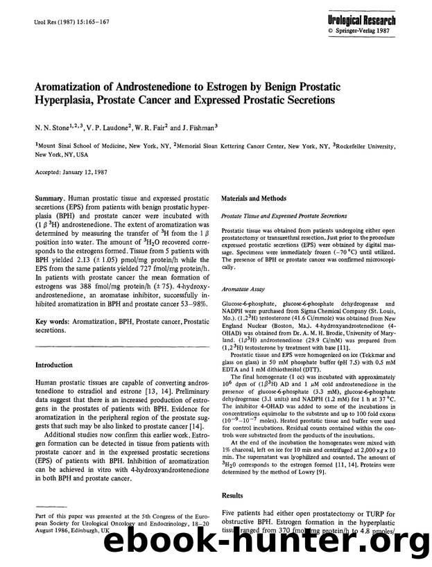 Aromatization of androstenedione to estrogen by benign prostatic hyperplasia, prostate cancer and expressed prostatic secretions by Unknown