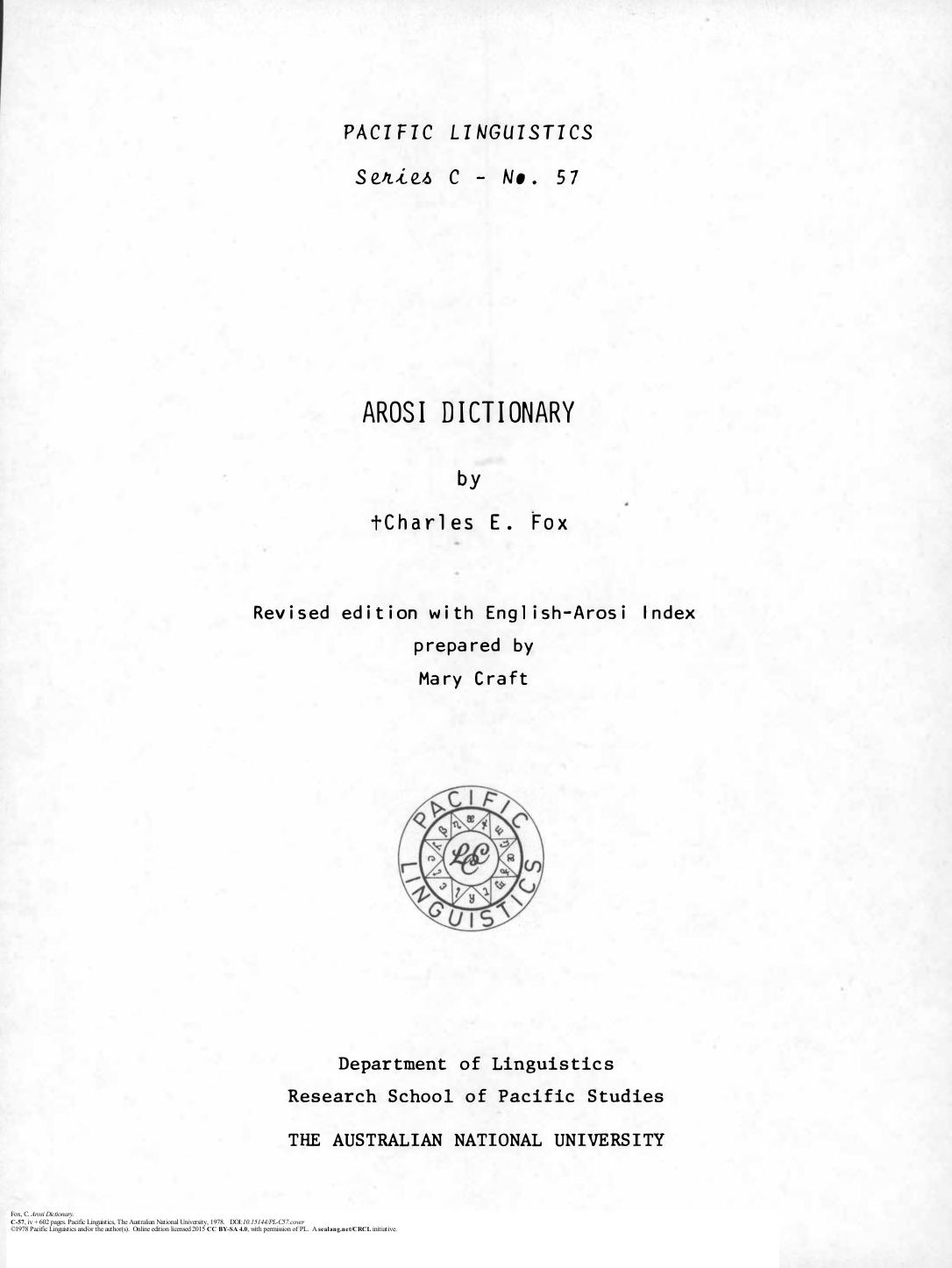 Arosi dictionary by Charles Elliot Fox