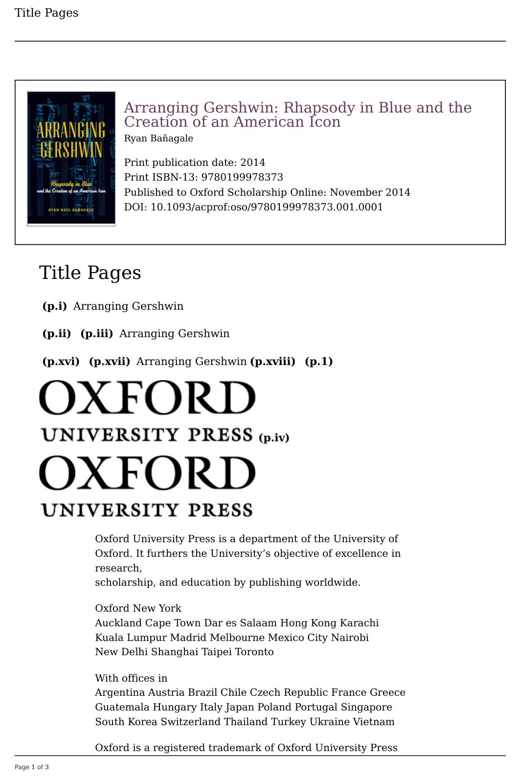 Arranging Gershwin: Rhapsody in Blue and the Creation of an American Icon by Ryan Bañagale