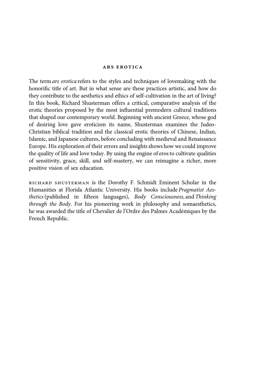 Ars Erotica: Sex and Somaesthetics in the Classical Arts of Love by Richard Shusterman