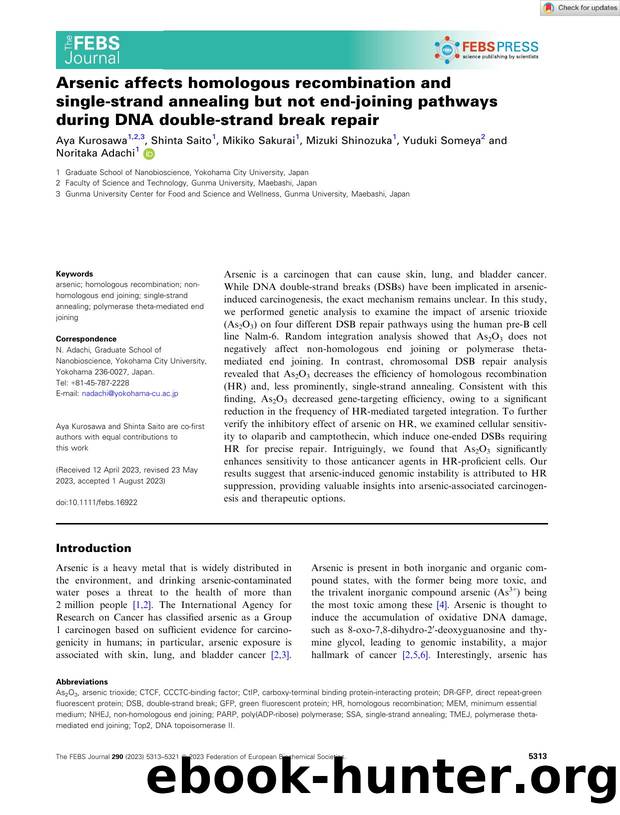 Arsenic affects homologous recombination and singleâstrand annealing but not endâjoining pathways during DNA doubleâstrand break repair by Unknown