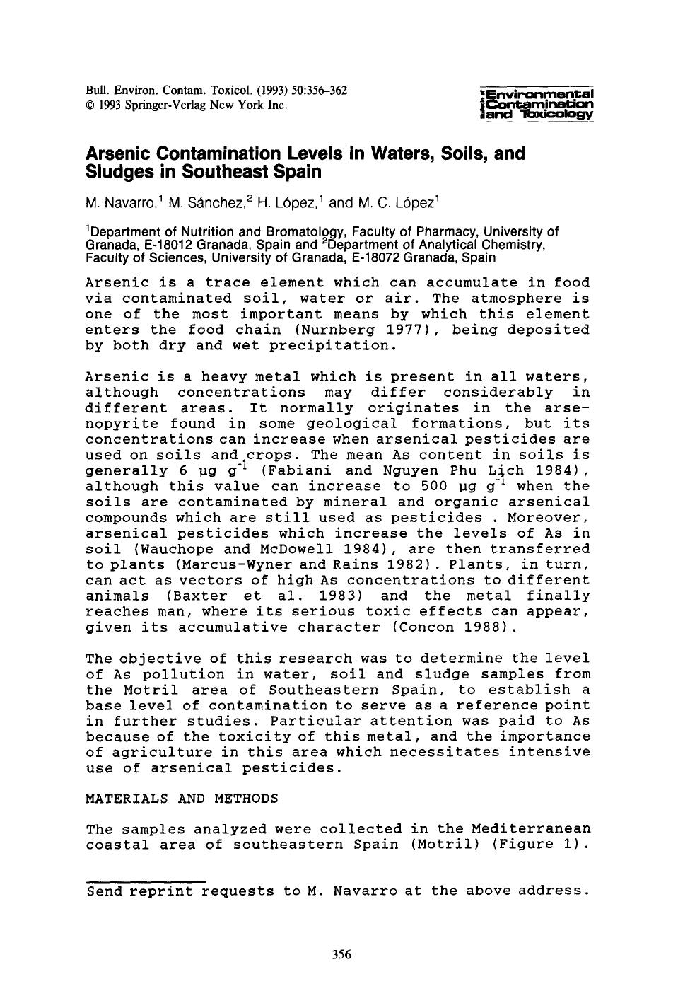 Arsenic contamination levels in waters, soils, and sludges in Southeast Spain by Unknown