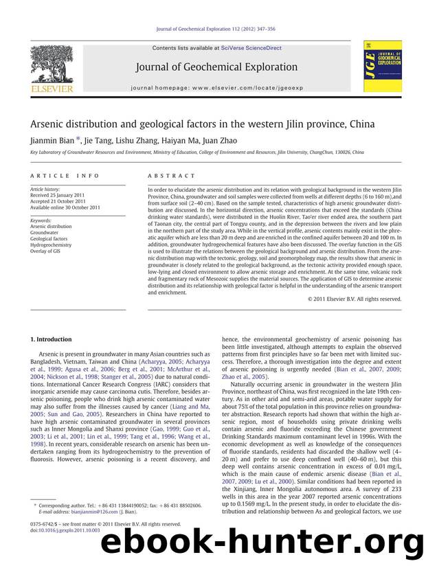 Arsenic distribution and geological factors in the western Jilin province, China by Jianmin Bian & Jie Tang & Lishu Zhang & Haiyan Ma & Juan Zhao