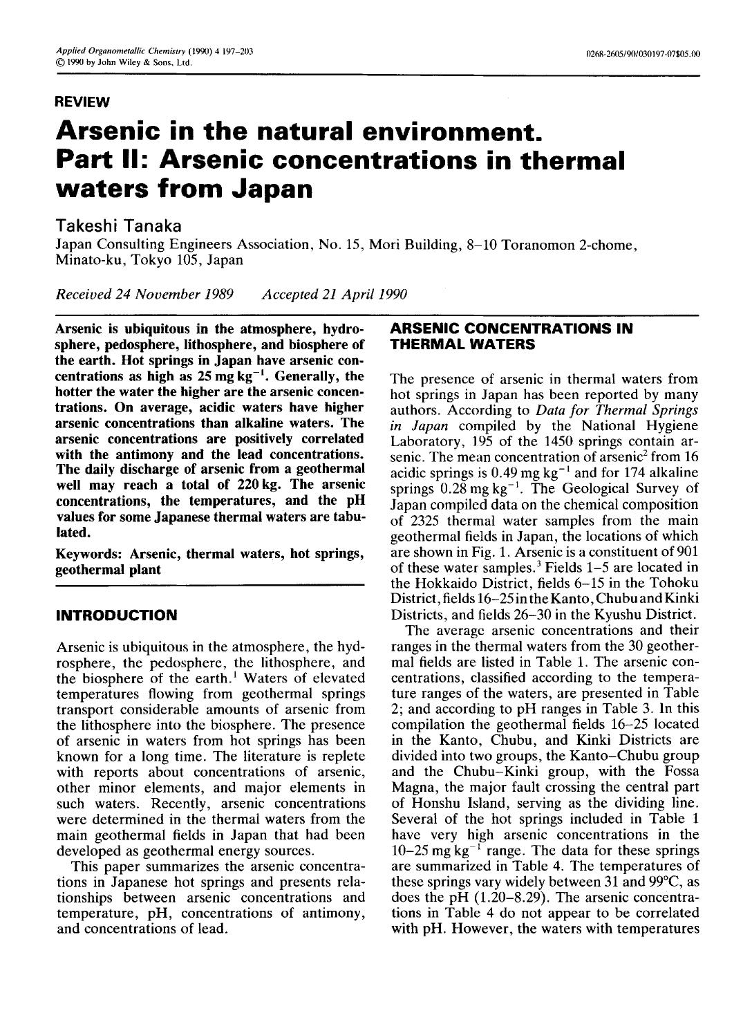 Arsenic in the natural environment. Part II: Arsenic concentrations in thermal waters from Japan by Unknown