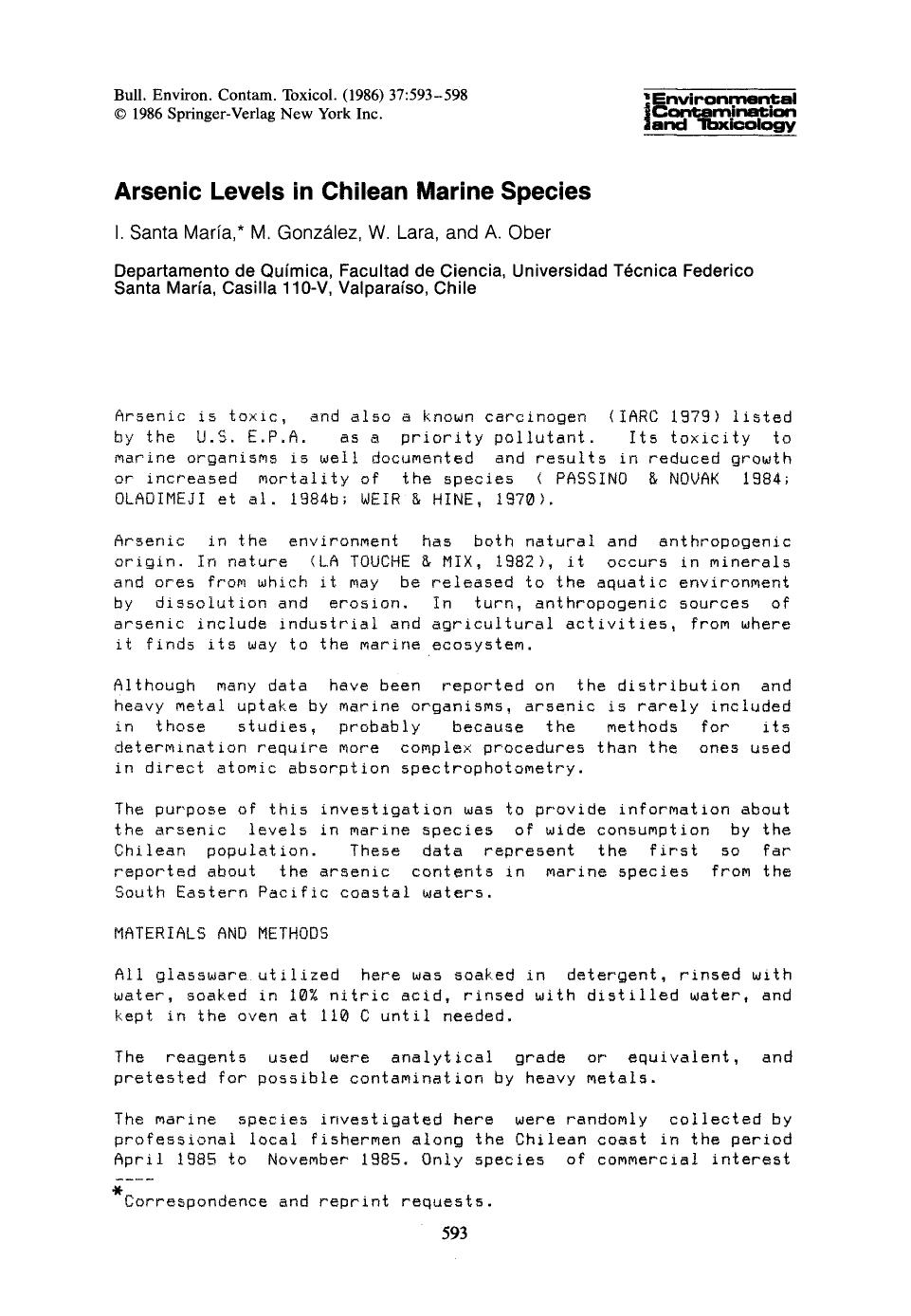 Arsenic levels in chilean marine species by Unknown
