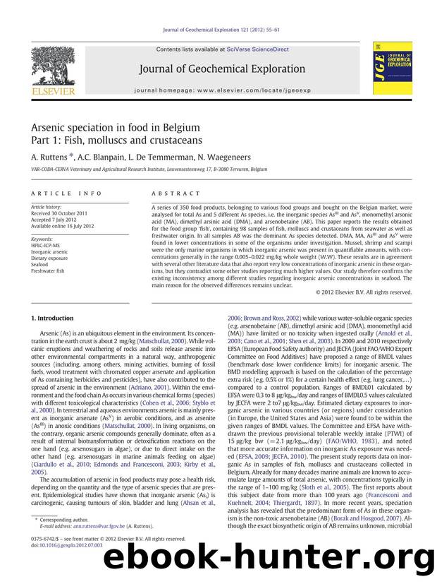 Arsenic speciation in food in Belgium by A. Ruttens & A.C. Blanpain & L. De Temmerman & N. Waegeneers