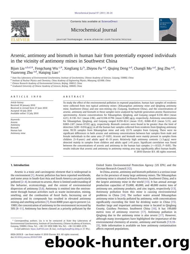 Arsenic, antimony and bismuth in human hair from potentially exposed individuals in the vicinity of antimony mines in Southwest China by unknow