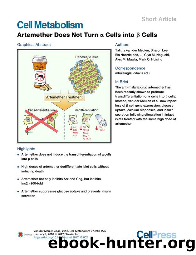 Artemether Does Not Turn &alpha; Cells into &beta; Cells by unknow