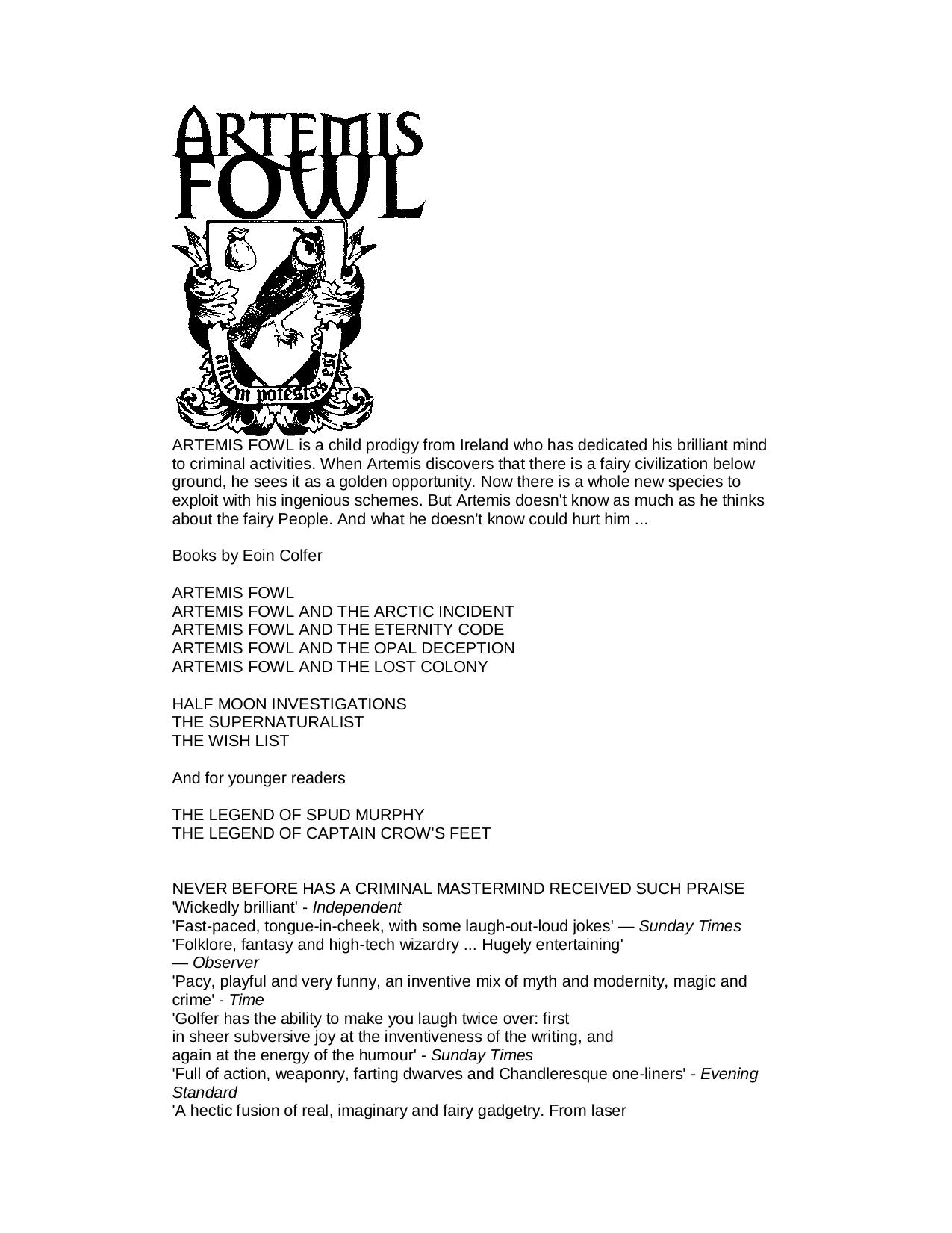 Artemis Fowl, Book 5 The Lost Colony by Eoin Colfer