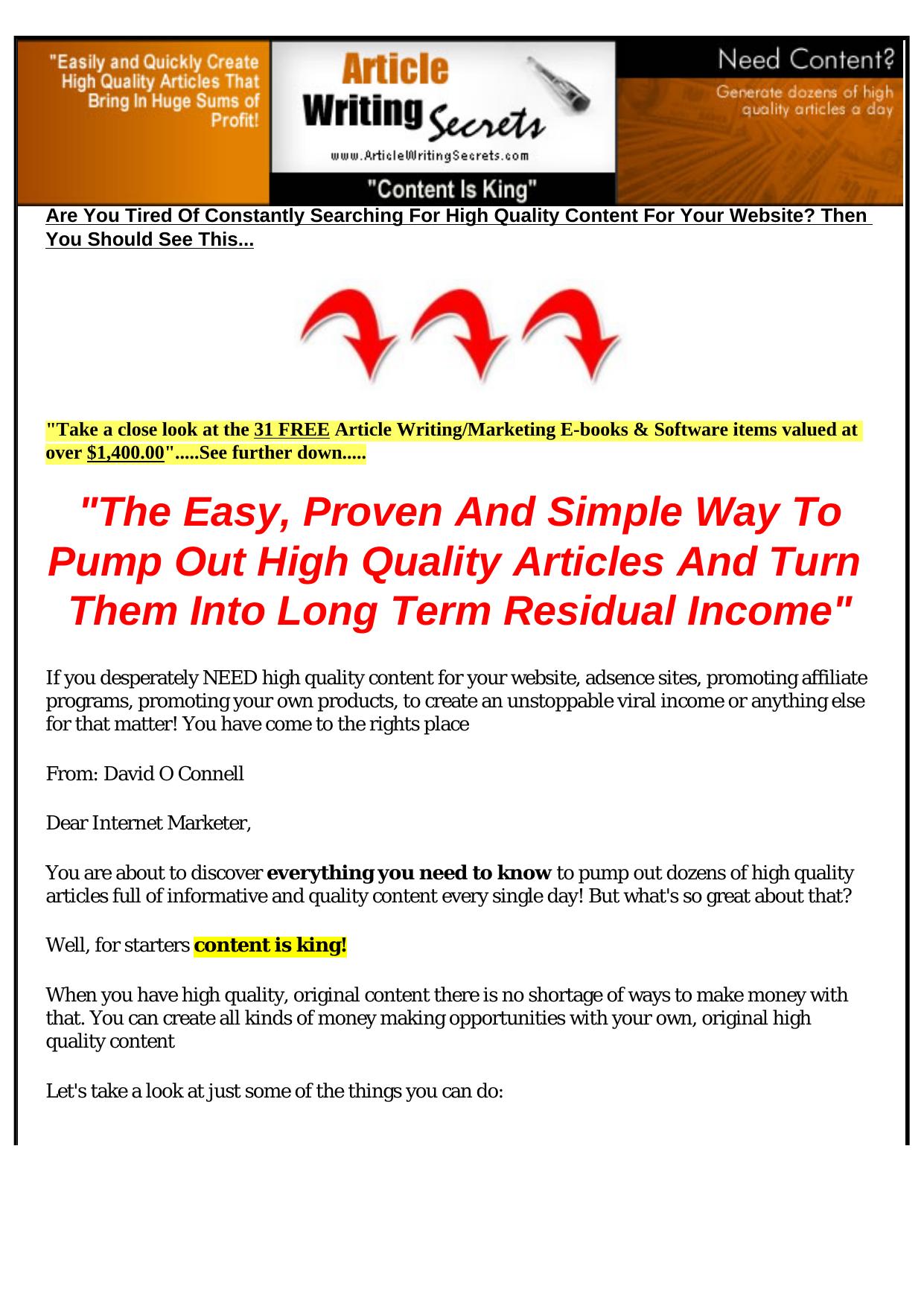 Article Writing Secrets. by Best of Kuszter's Collection