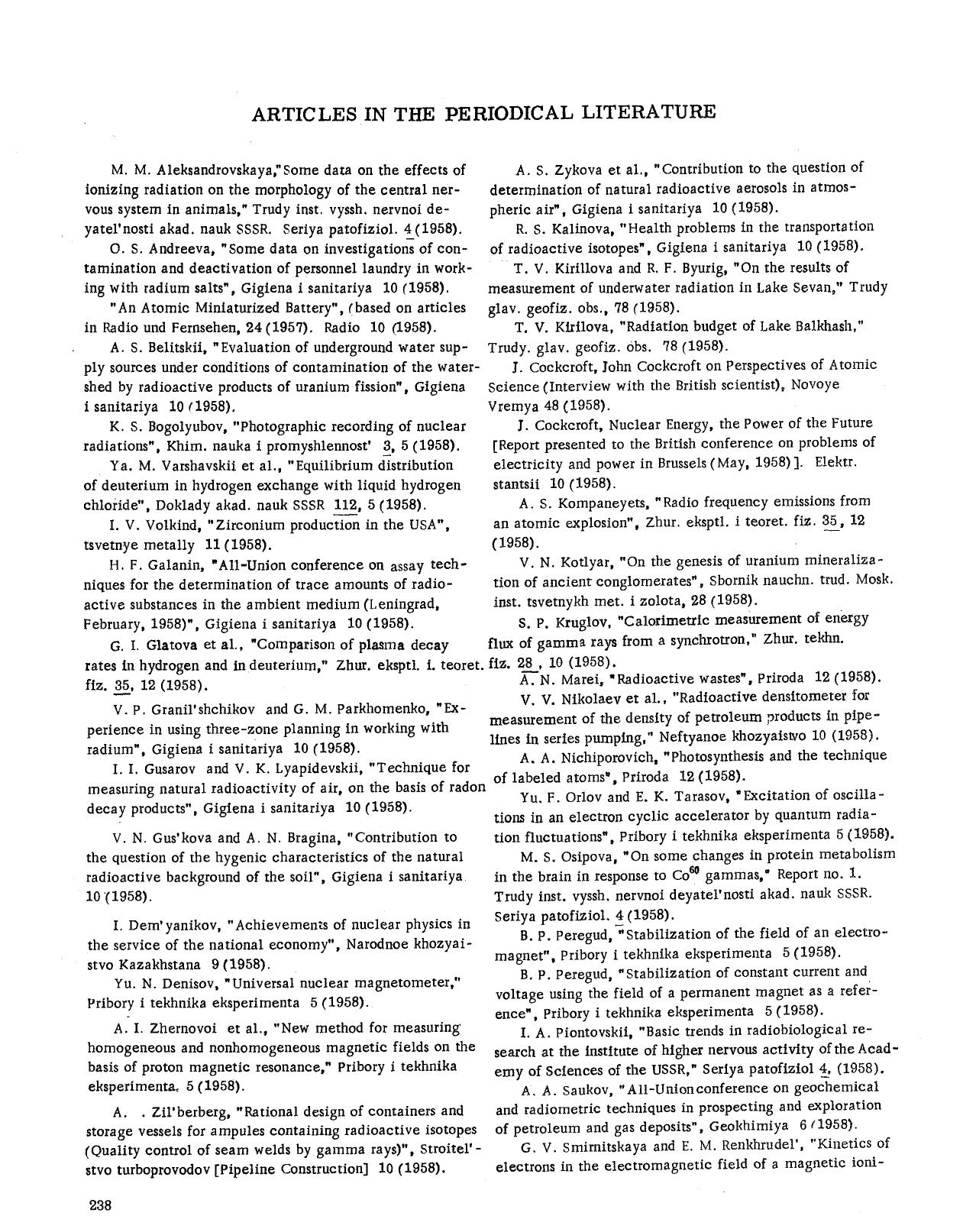 Articles in the periodical literature by Unknown