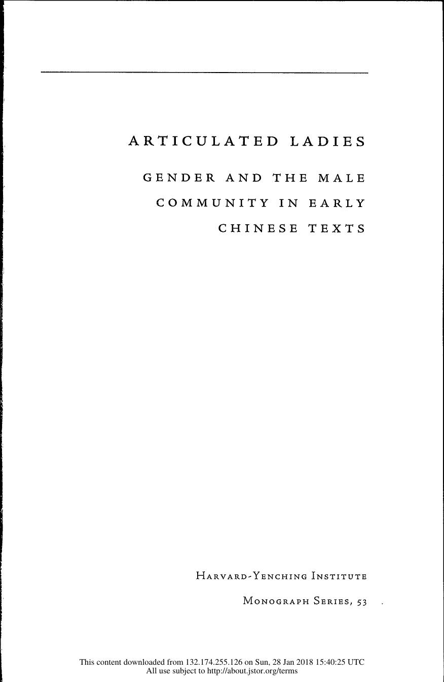 Articulated Ladies: Gender and the Male Community in Early Chinese Texts by Paul Rouzer