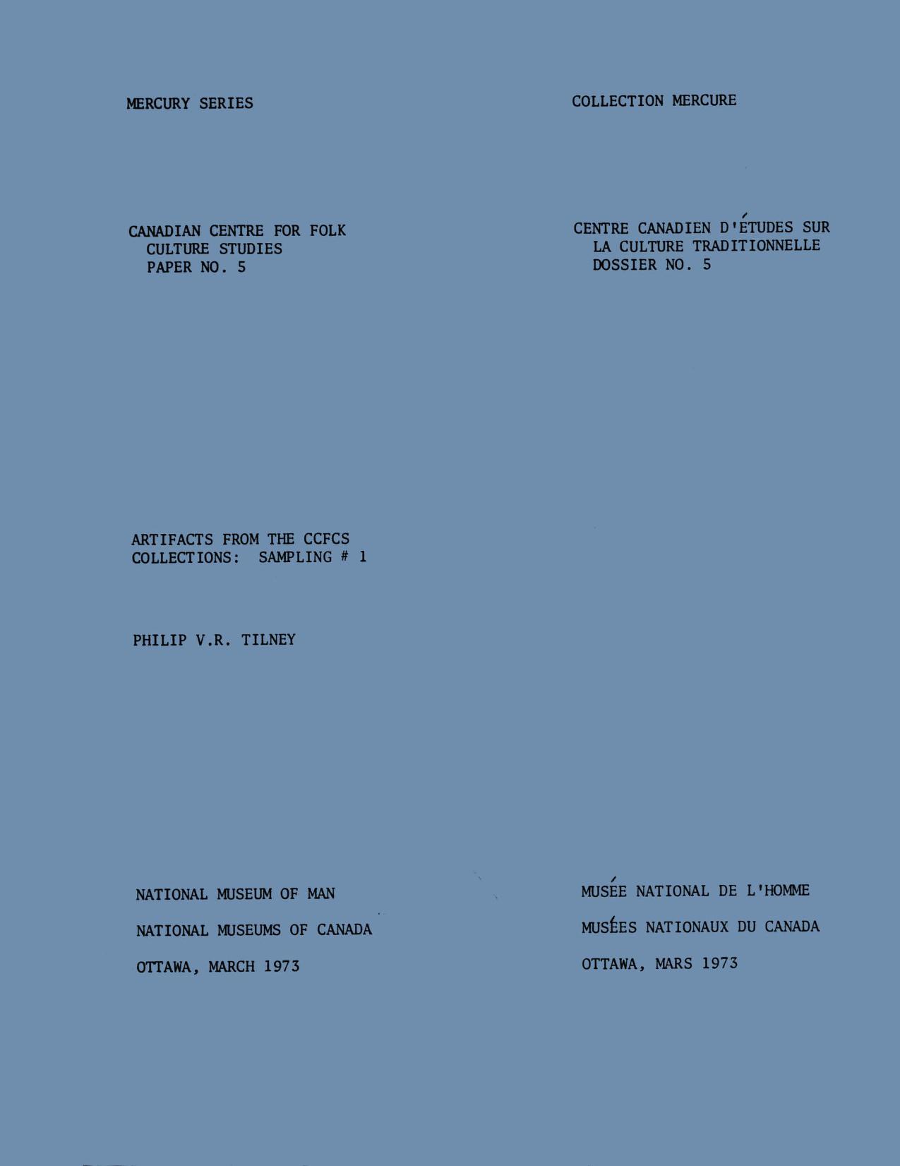 Artifacts from the CCFCS collections: Sampling # 1 by Philip V. R. Tilney