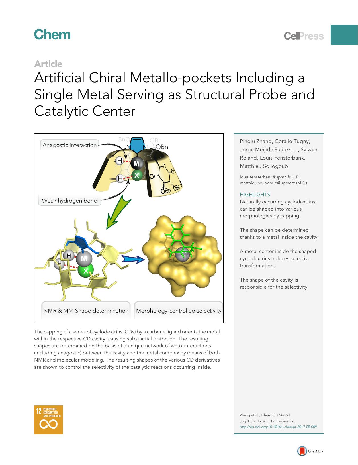 Artificial Chiral Metallo-pockets Including a Single Metal Serving as Structural Probe and Catalytic Center by unknow
