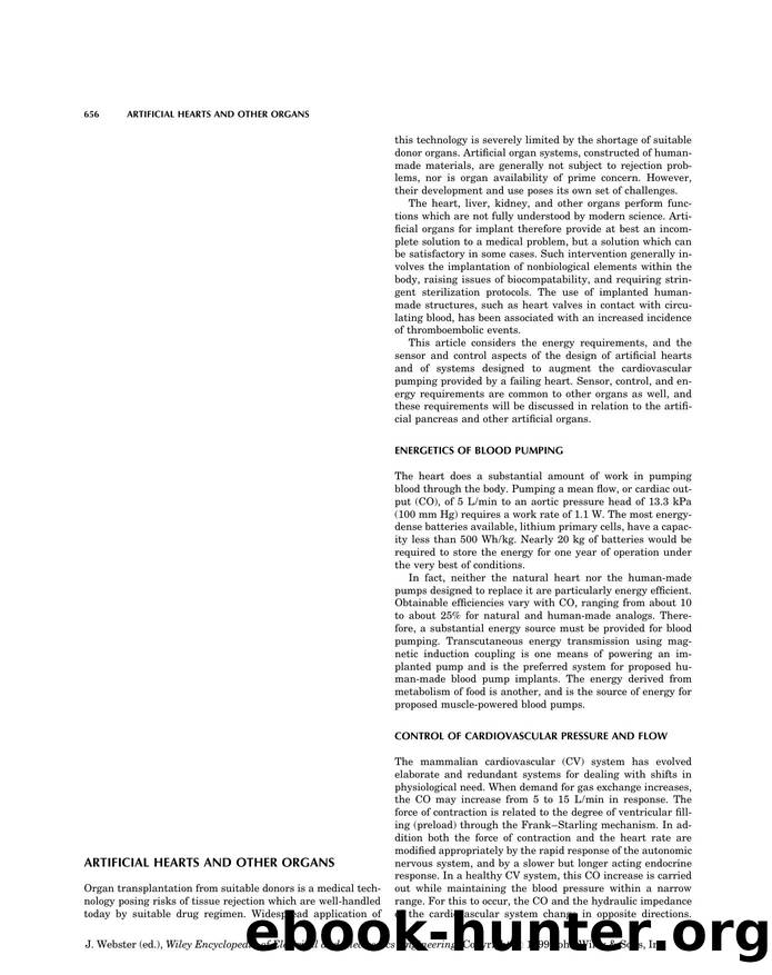 Artificial Hearts and Other Organs". In: Wiley Encyclopedia of Electrical and Electronics Engineering by Unknown