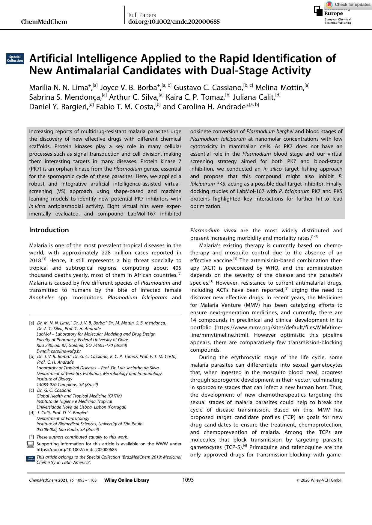 Artificial Intelligence Applied to the Rapid Identification of New Antimalarial Candidates with DualâStage Activity by Unknown