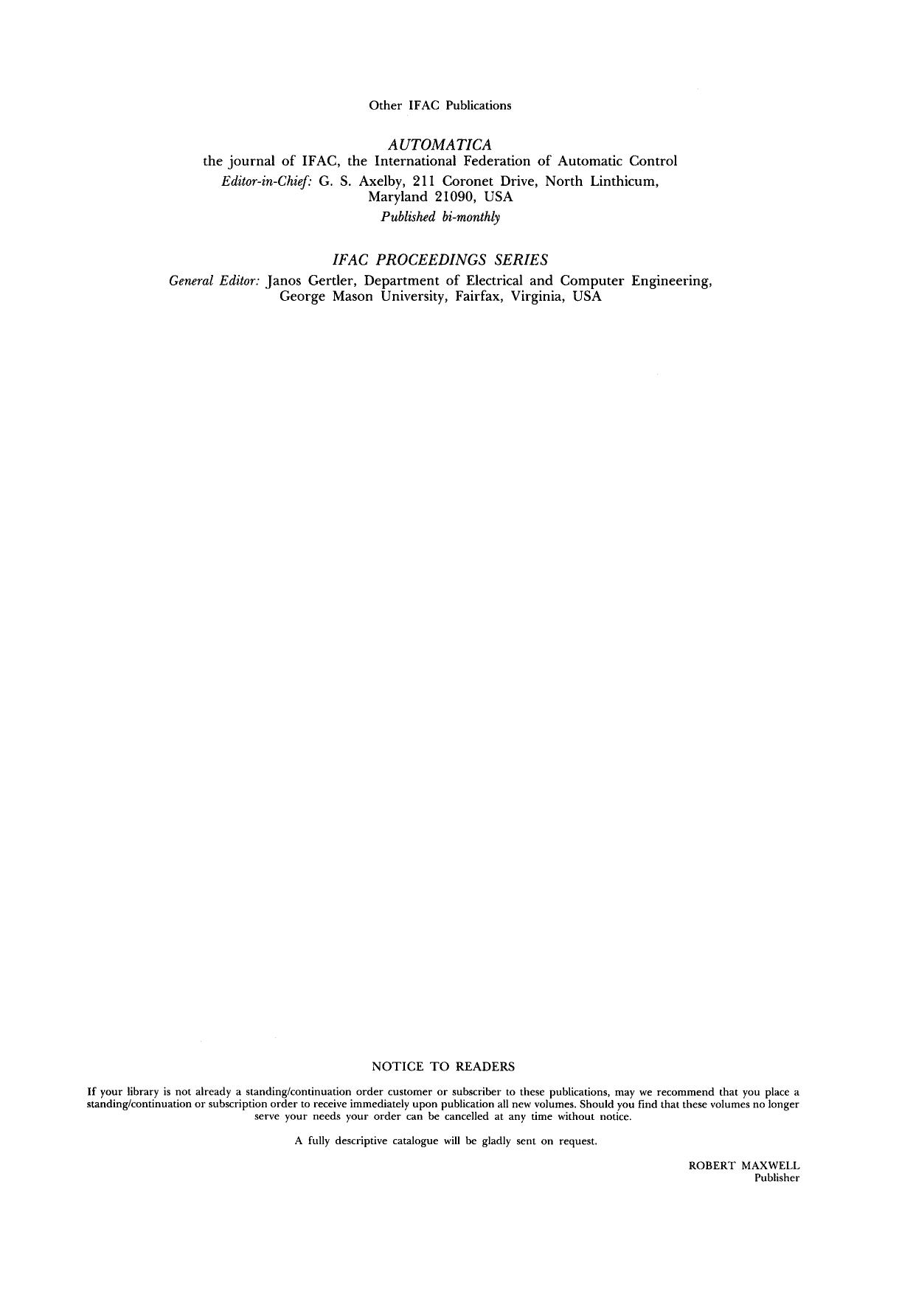 Artificial Intelligence in Real-Time Control 1988. Proceedings of the IFAC Workshop, Clyne Castle, Swansea, UK, 21â23 September 1988 by M. G. Rodd G. J. Suski