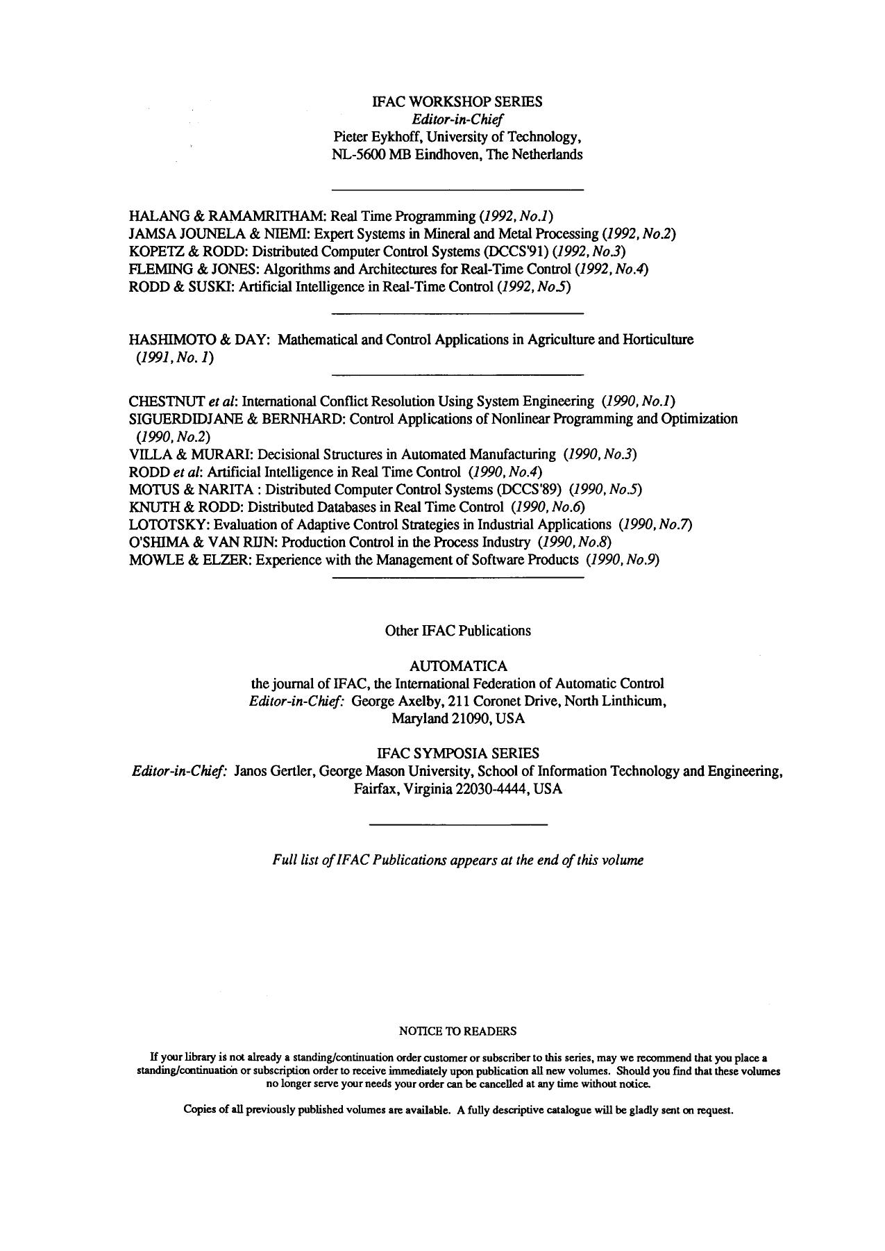 Artificial Intelligence in Real-Time Control 1991 by M. G. Rodd and G. J. Suski (Auth.)