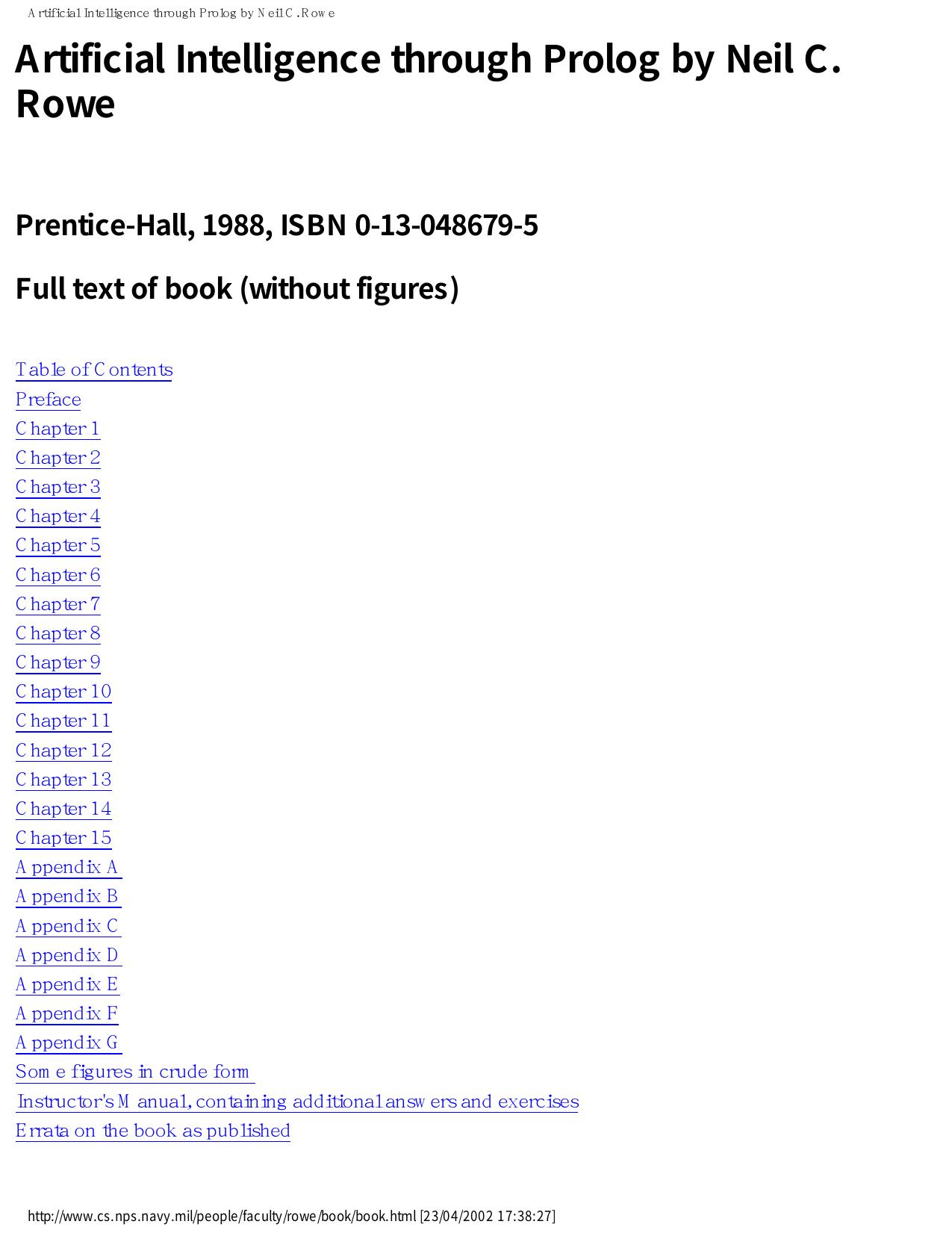 Artificial Intelligence through Prolog by Neil C. Rowe by unknow