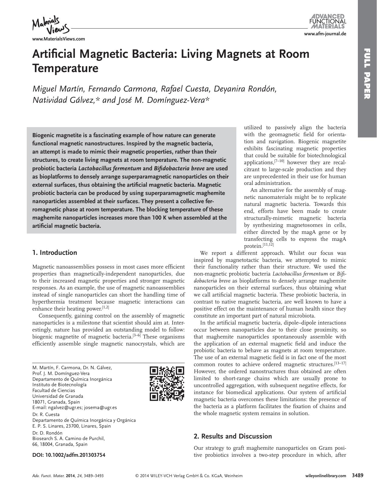 Artificial Magnetic Bacteria: Living Magnets at Room Temperature by processteam