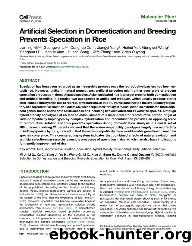 Artificial Selection in Domestication and Breeding Prevents Speciation in Rice by unknow