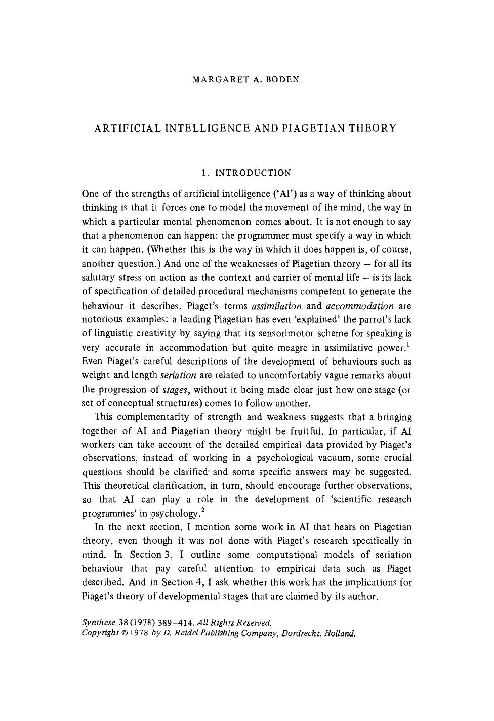 Artificial intelligence and Piagetian theory by Unknown