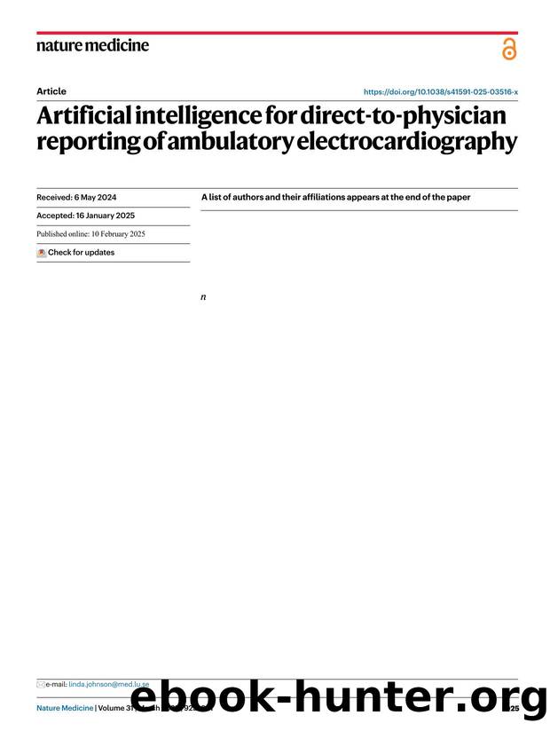 Artificial intelligence for direct-to-physician reporting of ambulatory electrocardiography by unknow