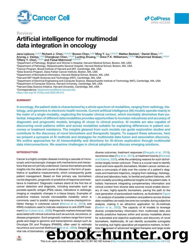 Artificial intelligence for multimodal data integration in oncology by unknow