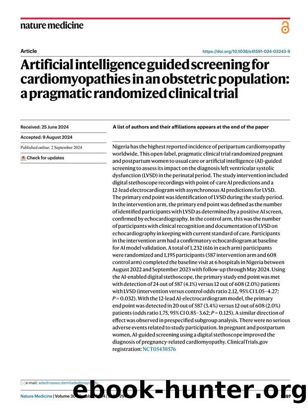 Artificial intelligence guided screening for cardiomyopathies in an obstetric population: a pragmatic randomized clinical trial by unknow