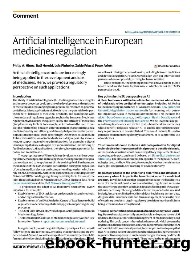 Artificial intelligence in European medicines regulation by Philip A. Hines & Ralf Herold & Luis Pinheiro & Zaide Frias & Peter Arlett